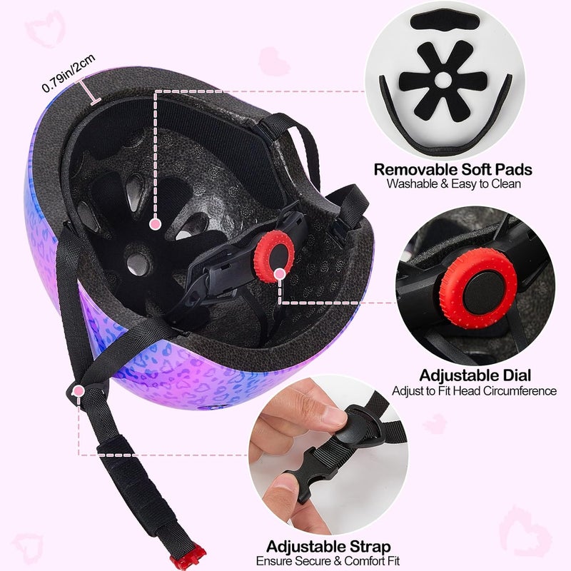 FIODAY Kids Helmet, Bike Helmets for Kids 8-14 with Knee Pads and Elbow Pads Wrist Guards, Adjustable Youth Girls Bike Helmet with DIY Cat Ears Skateboard Helmet for Scooter Skating Cycling - Image 5
